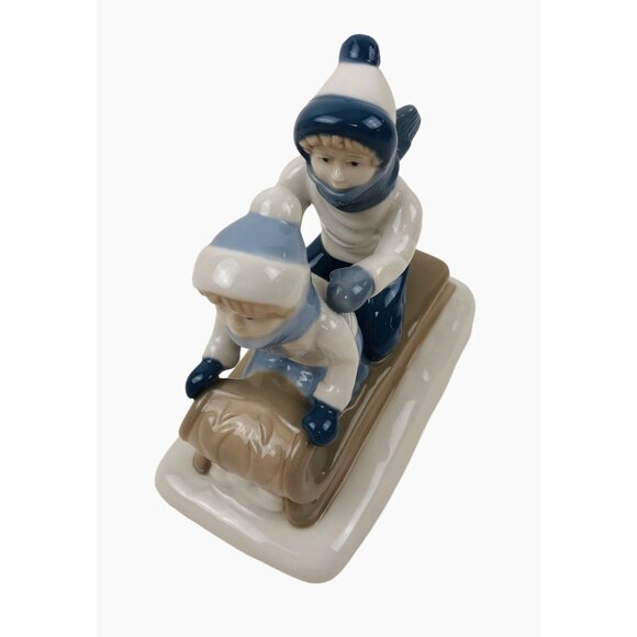 Paul Sebastian Kid Sledding Glazed Figurine Winter Holiday Collectible Decor - Picture 9 of 9